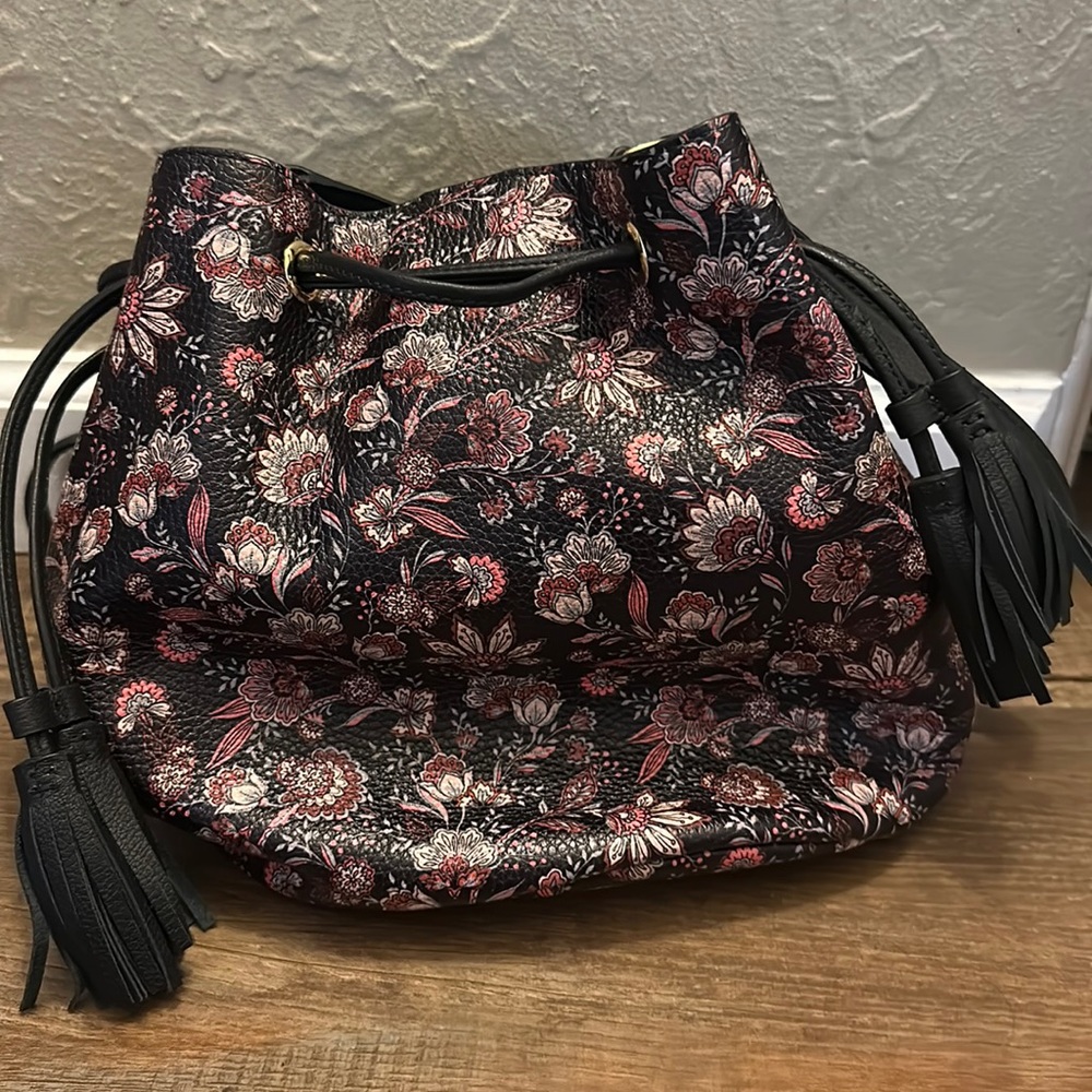 Genuine Leather Talbots Autumn Floral Drawstring Handbag!